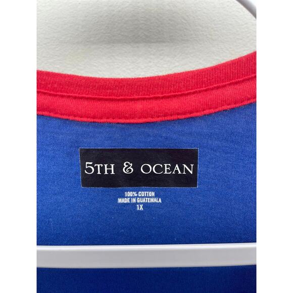5th & Ocean Kansas Jayhawks Blue Red Baseball Style 3/4 Sleeve Scoop Neck Tshirt - Picture 4 of 6